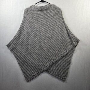 IrelandsEye Poncho Sweater Womens L/XL Gray Virgin Wool Aran Knit Ireland